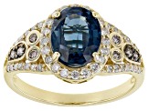 Teal Kyanite With White And Champagne Diamond 14k Yellow Gold Halo Ring 2.81ctw