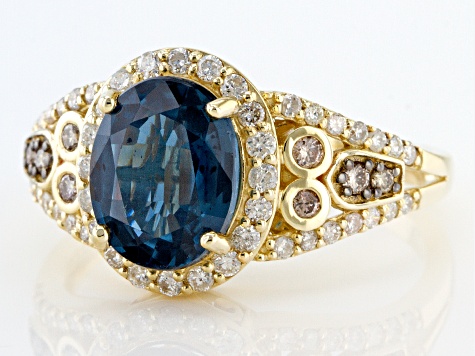 Teal Kyanite With White And Champagne Diamond 14k Yellow Gold Halo Ring ...