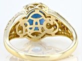 Teal Kyanite With White And Champagne Diamond 14k Yellow Gold Halo Ring 2.81ctw