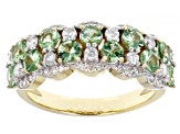 Green Tsavorite Garnet And White Diamond 14k Yellow Gold Band Ring 1.39ctw