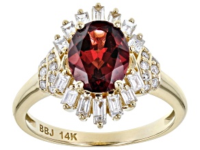 Red Garnet And White Diamond 14k Yellow Gold Center Design Ring 2.30ctw