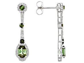 Green Tourmaline And White Diamond 14k White Gold Dangle Earrings 2.66ctw