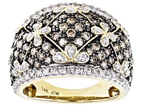 Champagne And White Diamond 14k Yellow Gold Dome Ring 2.00ctw