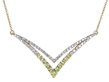 Picture of White Diamond and Green Peridot 14k Yellow Gold 19.5" Chevron Necklace 0.64ctw