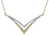 White Diamond and Green Peridot 14k Yellow Gold 19.5" Chevron Necklace 0.64ctw