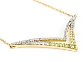 White Diamond and Green Peridot 14k Yellow Gold 19.5" Chevron Necklace 0.64ctw