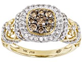 Champagne And White Diamond 14k Yellow Gold Cluster Ring 1.00ctw