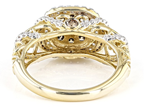 Champagne And White Diamond 14k Yellow Gold Cluster Ring 1.00ctw