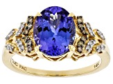 Blue Tanzanite, White, And Champagne Diamond 14k Yellow Gold Ring 2.44ctw