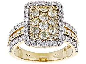 Natural Yellow And White Diamond 14k Yellow Gold Cluster Ring 1.70ctw
