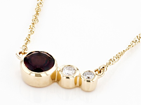 Red Garnet And White Diamond 14k Yellow Gold January Birthstone Bar Necklace 0.70ctw