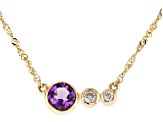 Purple Amethyst And White Diamond 14k Yellow Gold February Birthstone Bar Necklace 0.44ctw