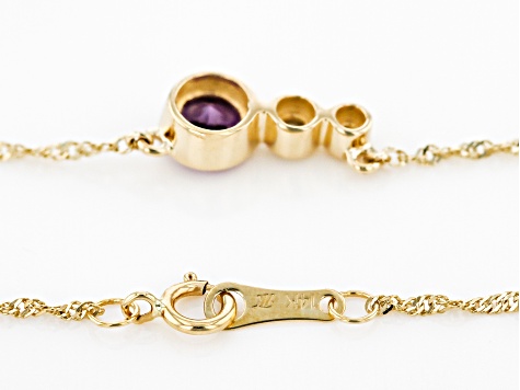Purple Amethyst And White Diamond 14k Yellow Gold February Birthstone Bar Necklace 0.44ctw