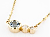 Round Blue Aquamarine And White Diamond 14k Yellow Gold March Birthstone Bar Necklace 0.50ctw