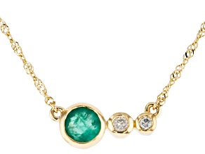 Round Green Emerald And White Diamond 14k Yellow Gold May Birthstone Bar Necklace 0.53ctw