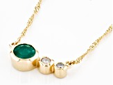Round Green Emerald And White Diamond 14k Yellow Gold May Birthstone Bar Necklace 0.53ctw