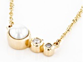 White Cultured Freshwater Pearl & White Diamond 14k Yellow Gold June Birthstone Bar Necklace 0.07ctw