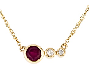 Red Ruby And White Diamond 14k Yellow Gold July Birthstone Bar Necklace 0.70ctw