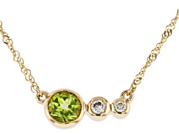 Picture of Green Peridot And White Diamond 14k Yellow Gold August Birthstone Bar Necklace 0.56ctw