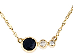 Blue Sapphire And White Diamond 14k Yellow Gold September Birthstone Bar Necklace 0.82ctw