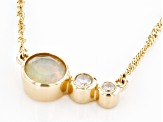 Round Opal And White Diamond 14k Yellow Gold October Birthstone Bar Necklace 0.38ctw