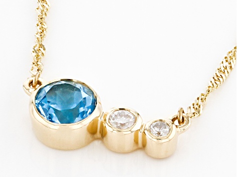 Swiss Blue Topaz And White Diamond 14k Yellow Gold December Birthstone Bar Necklace 0.57ctw