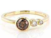 Champagne And White Diamond 14k Yellow Gold April Birthstone Ring 0.50ctw