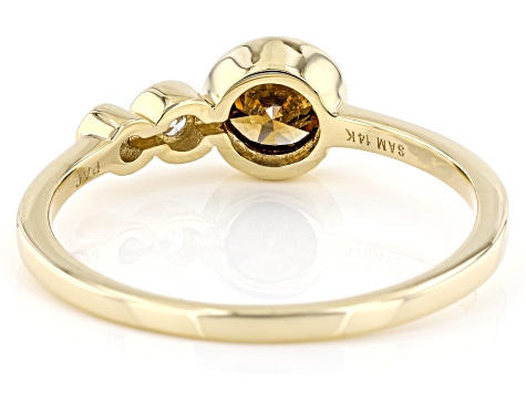 Champagne And White Diamond 14k Yellow Gold April Birthstone Ring 0.50ctw
