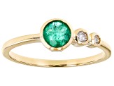 Green Emerald And White Diamond 14k Yellow Gold May Birthstone Ring 0.49ctw