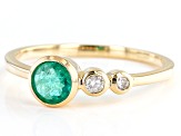 Green Emerald And White Diamond 14k Yellow Gold May Birthstone Ring 0.49ctw