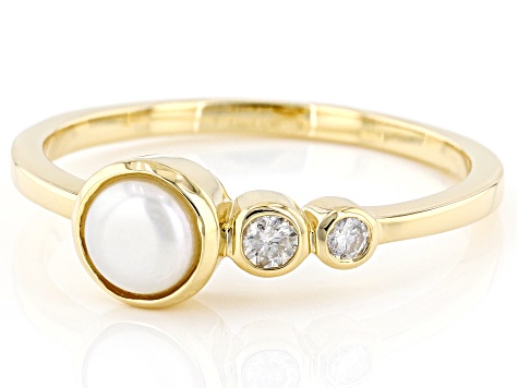 White Cultured Freshwater Pearl and White Diamond 14k Yellow Gold June ...