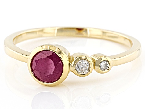Red Ruby And White Diamond 14k Yellow Gold July Birthstone Ring 0.70ctw