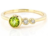 Green Peridot And White Diamond 14k Yellow Gold August Birthstone Ring 0.59ctw