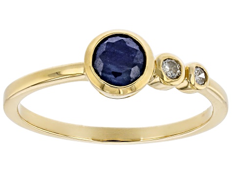 Blue Sapphire And White Diamond 14k Yellow Gold September Birthstone Ring 0.74ctw