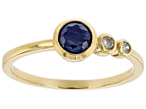 Blue Sapphire And White Diamond 14k Yellow Gold September Birthstone Ring 0.74ctw
