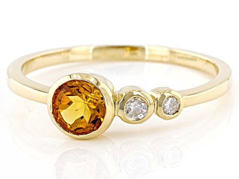 Citrine And White Diamond 14k Yellow Gold November Birthstone Ring 0.50ctw