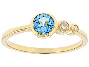 Swiss Blue Topaz And White Diamond 14k Yellow Gold December Birthstone Ring 0.55ctw