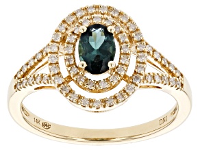 Indicolite Blue Tourmaline And White Diamond 14K Yellow Gold Halo Ring 0.70ctw