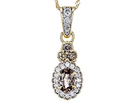 Color-Shift Blush Garnet And White Diamond 14k Yellow Gold Pendant With 18" Singapore Chain 0.75ctw