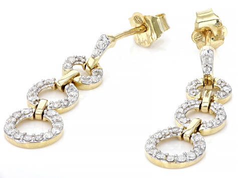 White Diamond 14k Yellow Gold Dangle Earrings 0.30ctw