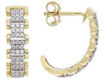 Picture of White Diamond 14k Yellow Gold J-Hoop Earrings 0.50ctw