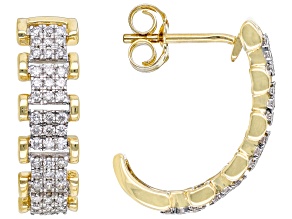 White Diamond 14k Yellow Gold J-Hoop Earrings 0.50ctw