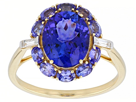 Tanzanite And White Diamond Accent 14k Yellow Gold Center Design Halo Ring 2.70ctw