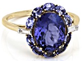 Tanzanite And White Diamond Accent 14k Yellow Gold Center Design Halo Ring 2.70ctw