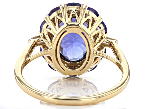 Tanzanite And White Diamond Accent 14k Yellow Gold Center Design Halo Ring 2.70ctw