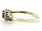 Red Garnet And White Diamond 14k Yellow Gold Cluster Band Ring 1.22ctw