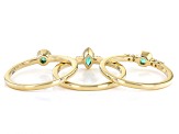 Zambian Emerald And White Diamond 14k Yellow Gold Set of 3 Stackable Rings 0.46ctw