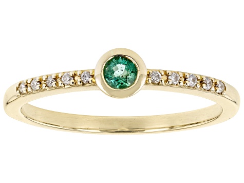 Zambian Emerald And White Diamond 14k Yellow Gold Set of 3 Stackable Rings 0.46ctw