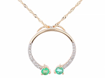 Picture of Zambian Emerald And White Diamond 14k Yellow Gold Slide Pendant With 18" Singapore Chain 0.38ctw