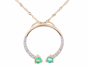 Zambian Emerald And White Diamond 14k Yellow Gold Slide Pendant With 18" Singapore Chain 0.38ctw